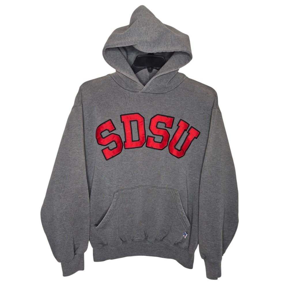 Vintage Russell Athletic SDSU Hoodie Mens Medium Grey Sun Faded Embroidered 22x2